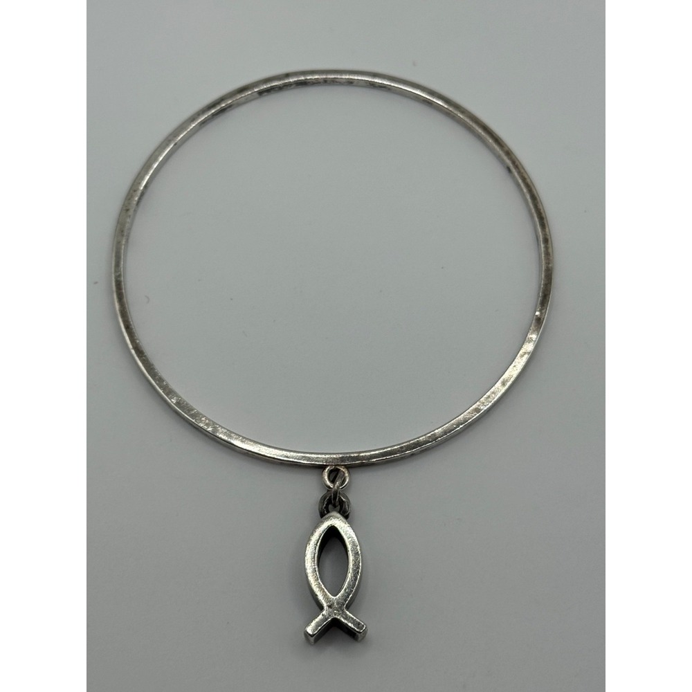 James Avery Deep Ichthus Fish Dangle Sterling Silver Bangle Bracelet Retired